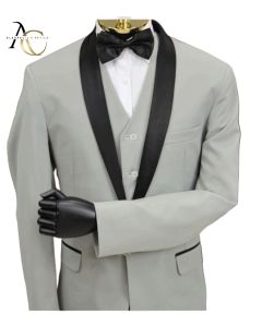Terno Smoking de Luxo Slim Masculino 46 ao 58-Cinza Encerado-54