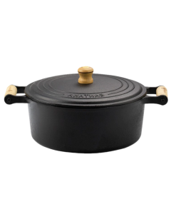 Panela De Ferro Caçarola 5,1L 26 Cm Tampa Ferro Alça Madeira
