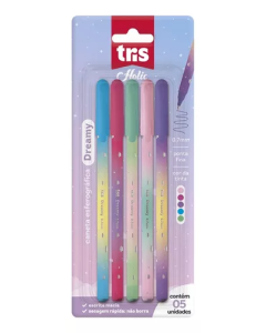 Caneta Esferográfica Tris Holic Dreamy Cartela 5 Unidades Ponta Fina
