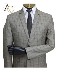 Terno Fio Indiano Corte Italiano Slim Masculino 42 ao 52-Bege Quadriculado-48