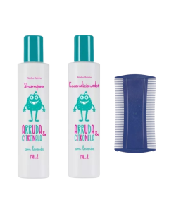 Kit Tratamento para Piolho Arruda & Citronela Abelha Rainha (Shampoo + Recondicionador + Pente Fino)