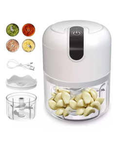 Mini Processador Elétrico Portátil 250ml Compacto, USB e Lâminas de Aço Inoxidável
